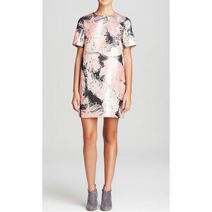 Kate Spade Regal Plumes metallic pink feather print short sleeve shift dress
